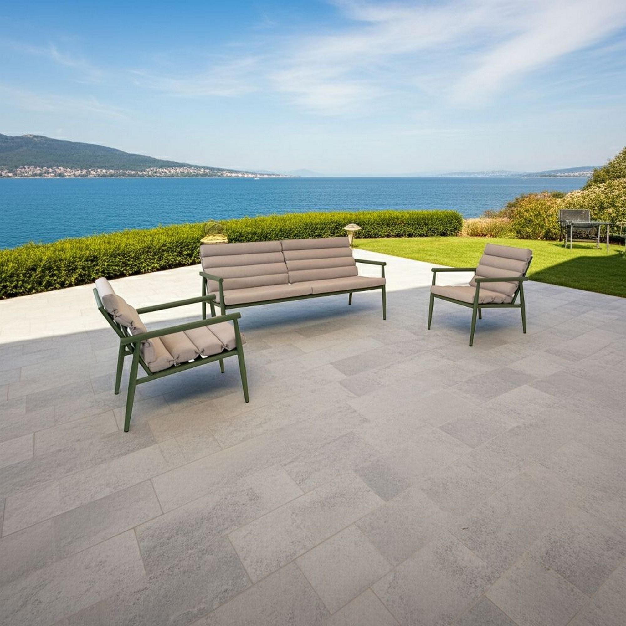 Lesli Living Gartenlounge-Set Lesli Living Lounge-Set "Harper Olive" olivgrün/beige