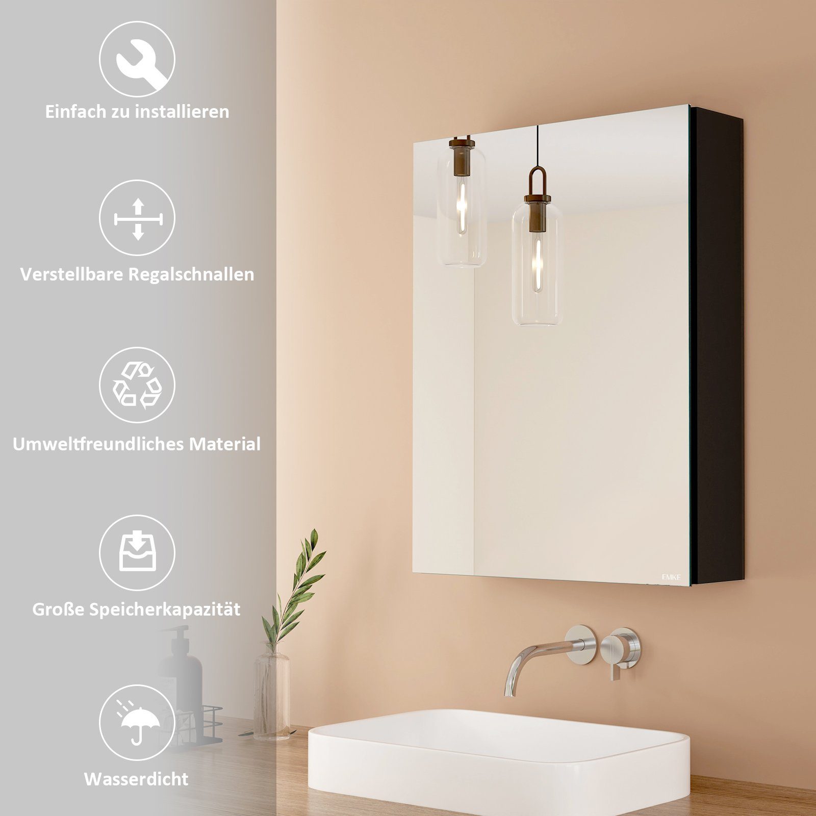 EMKE Spiegelschrank 50x65 cm 1-tütig Spiegelschränke günstig online kaufen