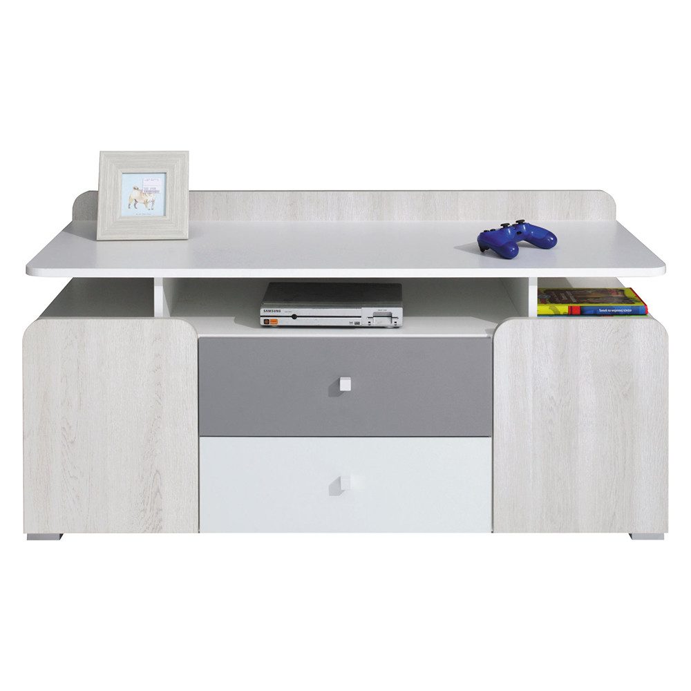 Lomadox Kommode COLLINS-133, Fernsehschrank TV Board Jugendzimmer weiß Eiche hell grau 120x58x50