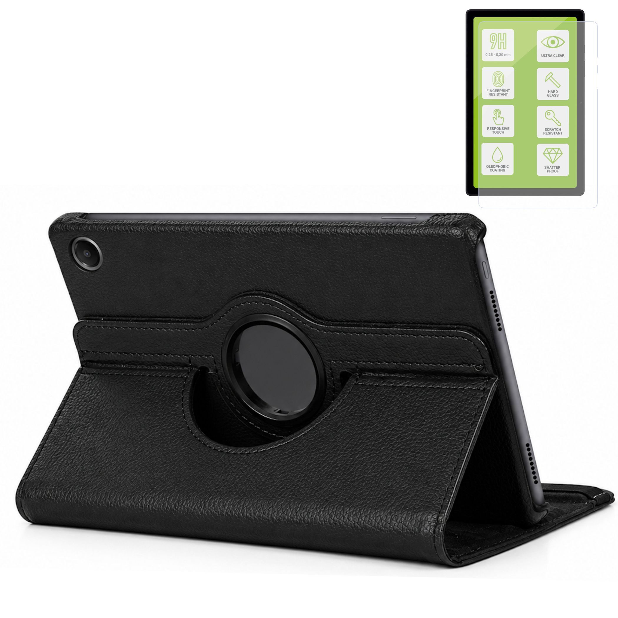 Wigento Tablet-Hülle + Schutzglas für Xiaomi Redmi Pad 2 9.7 Zoll 2026 360 Grad Rotation, Produktset Kunstleder Hülle mit Schutzglas