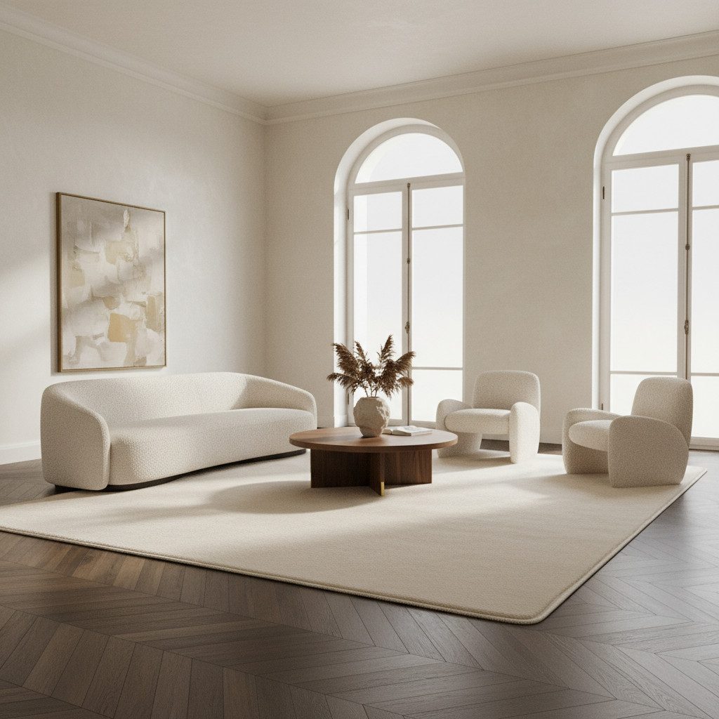 KADIMA DESIGN Teppich ISAR Wohnzimmer Waschbar Schlafzimmer Wohnzimmerteppich Esszimmer Uni, Rund, Höhe: 13 mm, Creme, 80x80 cm, Strapazierfähig Modern Esszimme – Bild 3 von 5
