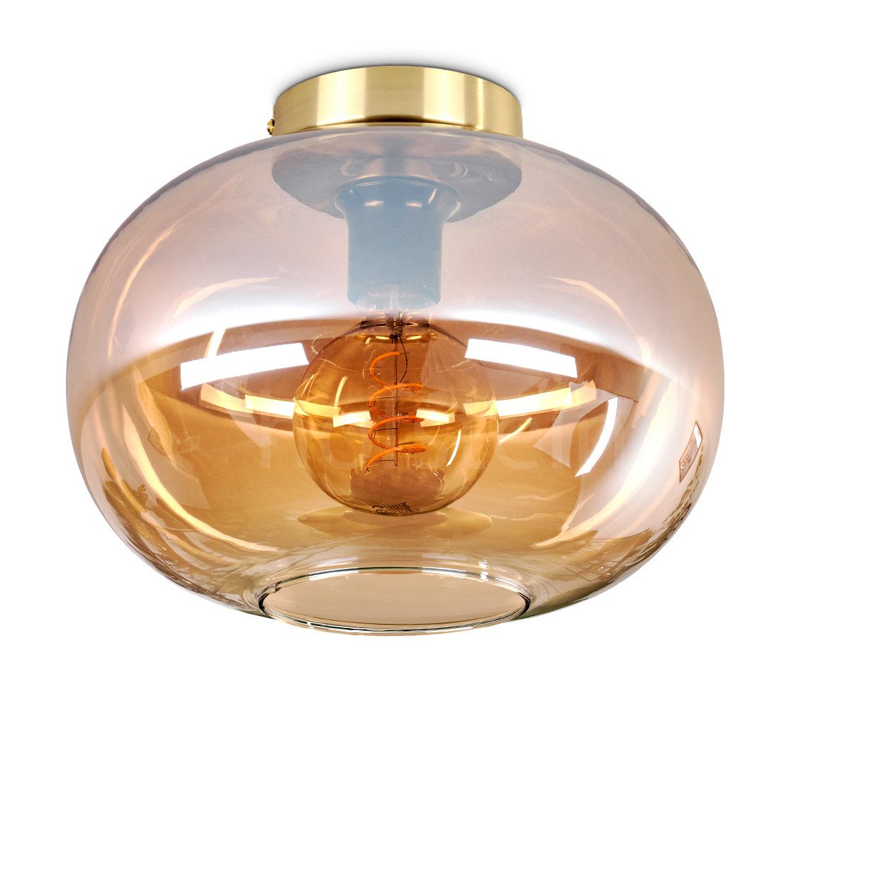 hofstein Deckenleuchte Deckenlampe aus Metall/Glas in Goldfarben/Schwarz/Bernsteinfarben, ohne Leuchtmittel, moderne Leuchte mit Schirm aus Glas (30cm), 1xE27, ohne Leuchtmittel