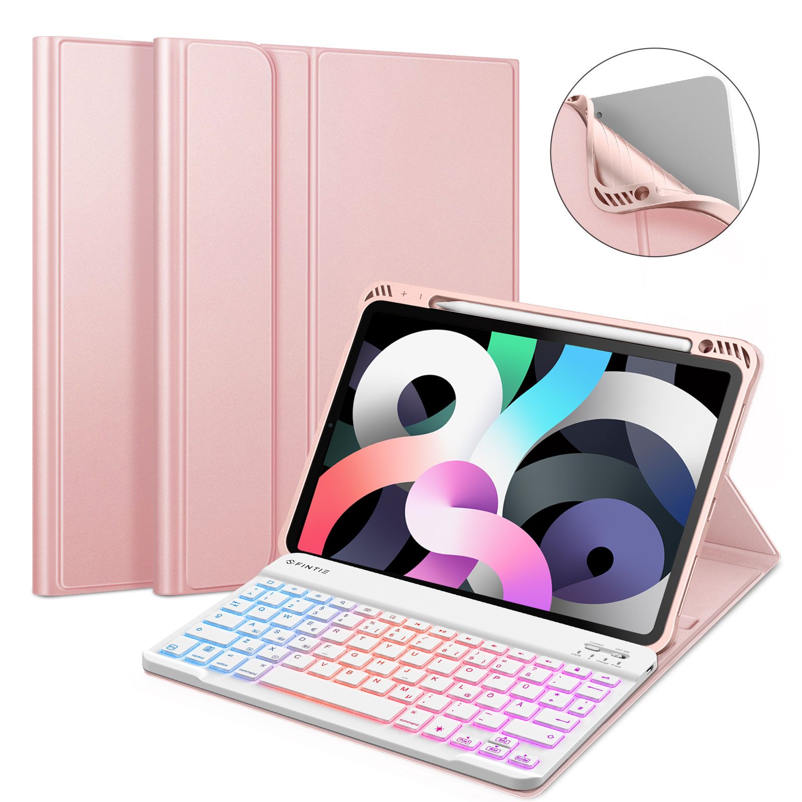Fintie Tablet-Hülle für iPad Air 11'' M4/M3/M2(2026/2025/2024), iPad Air 5/4 Gen 2022/2020 10.9 Zoll, Keyboard mit DIY Hintergrundbeleuchtung, Deutsches QWERTZ Layout