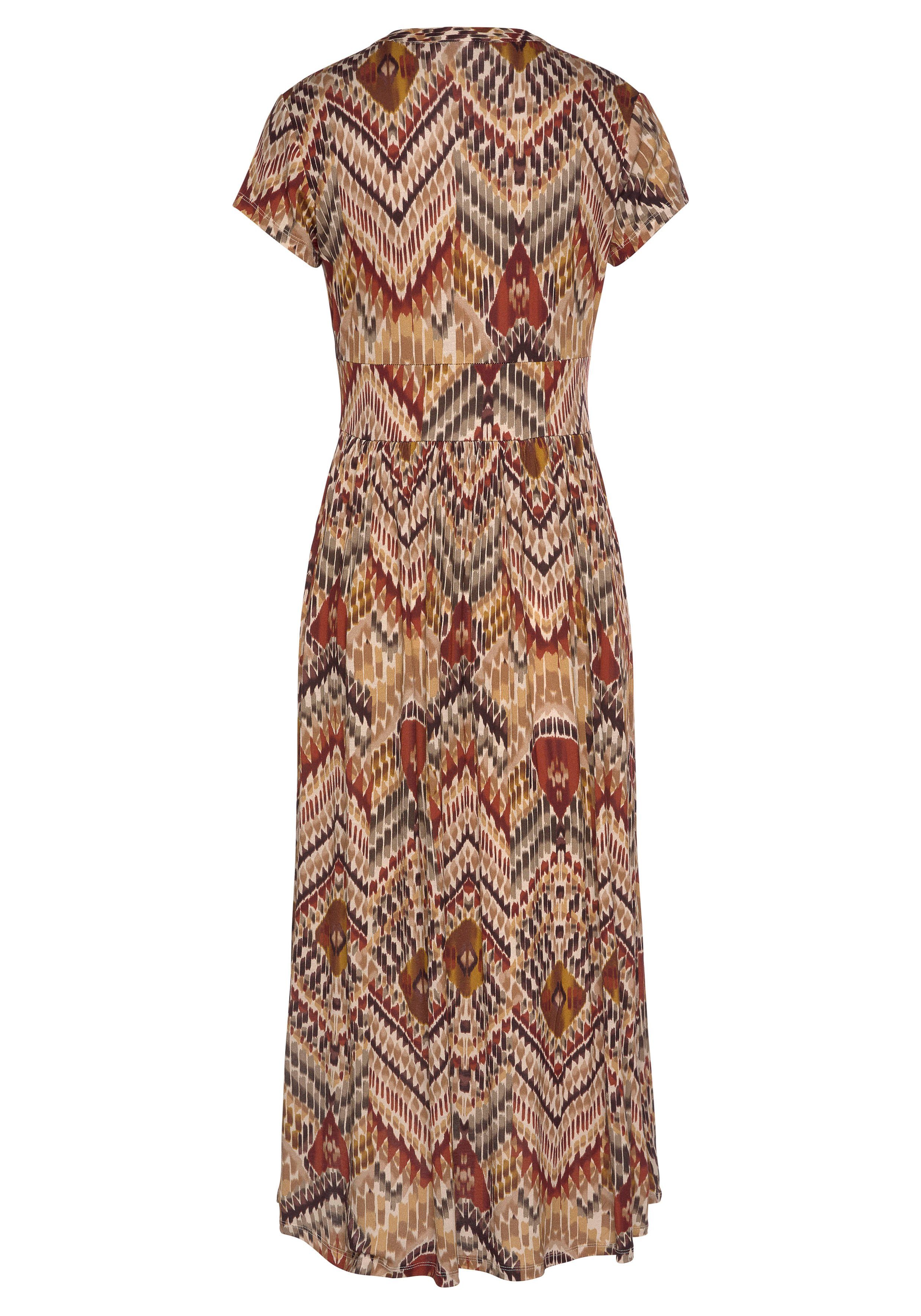 LASCANA Midikleid mit Reißverschluss am Ausschnitt und Tailleneinsatz, Ethnoprint figurbetontes Jerseykleid, Viskosekleid, elegantes Sommerkleid – Bild 4 von 5