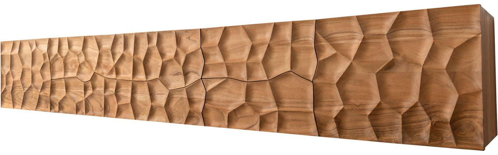 DELIFE Lowboard Solu, Akazie Natur 260 cm 2 Türen 6 Schübe schwebend Lowboard 3D-Front