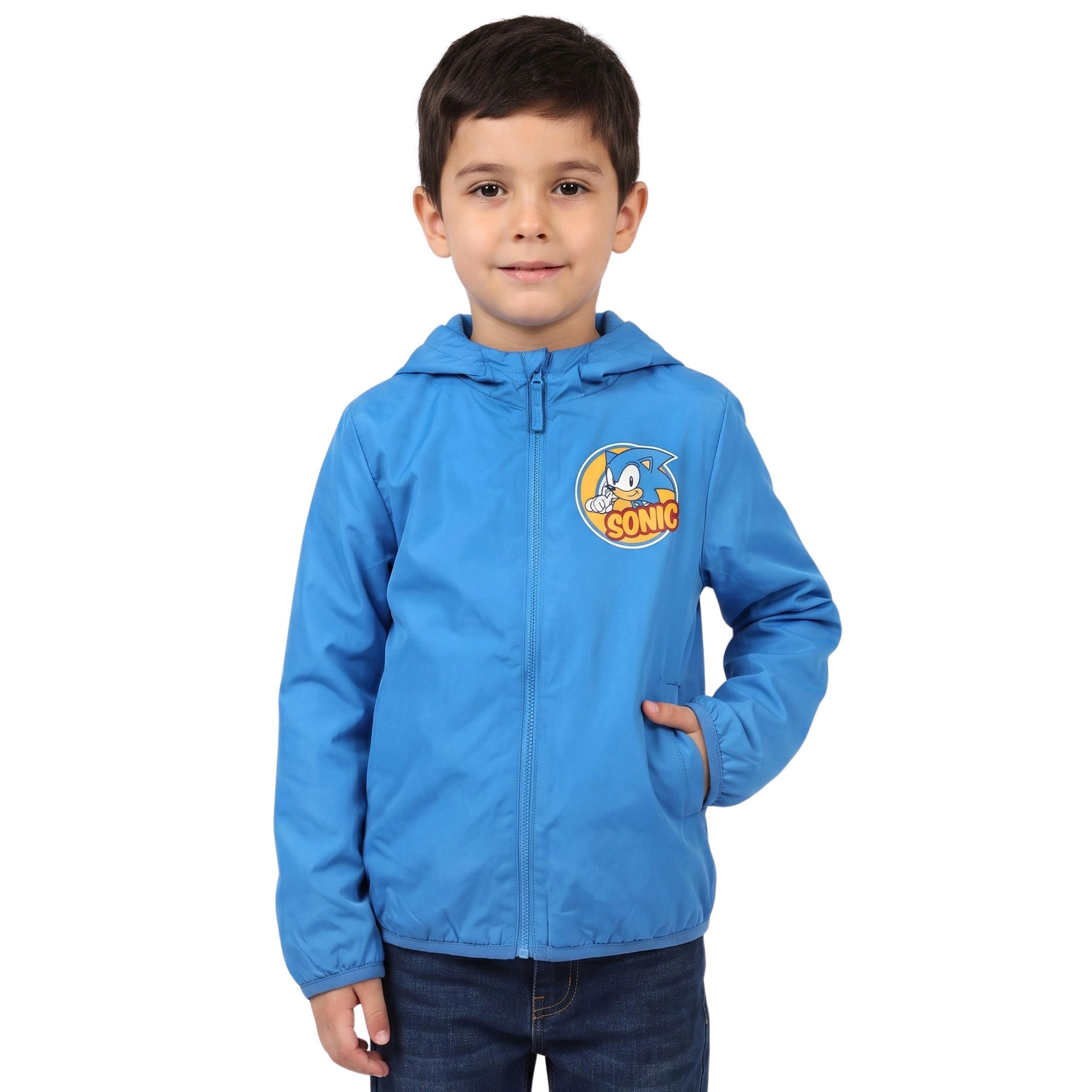 Sarcia.eu Sakko mit Kapuze Sonic Blaue Jungenjacke, WINDBREAKER mit Kapuze, MIT FLEECE GEFÜTTERT