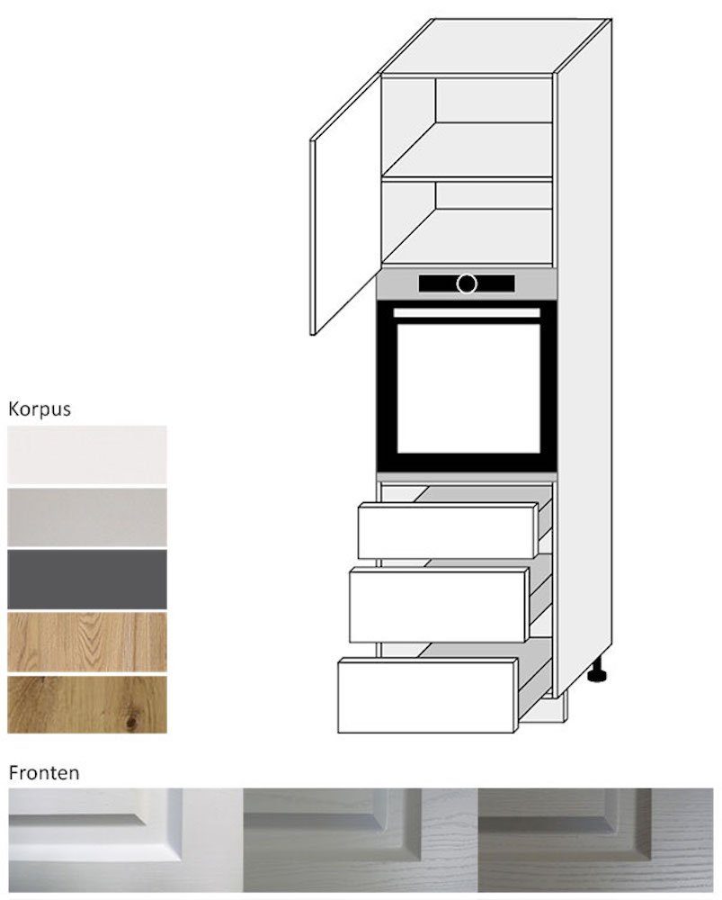 Korpusfarbe stone 1-türig (Teilauszug) Backofenumbauschrank & 3 grey wählbar 60cm Front- Feldmann-Wohnen light (Elbing) Schubladen Florence
