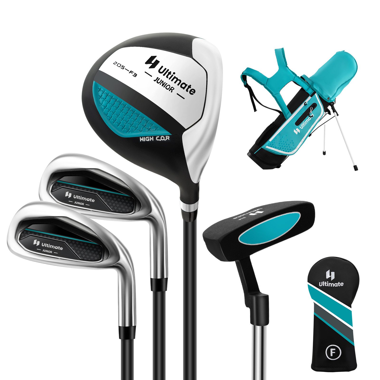 COSTWAY Golfschläger + Golfbag, 4-tlg., Rechtshand, für Kinder von 5-7 Jahren