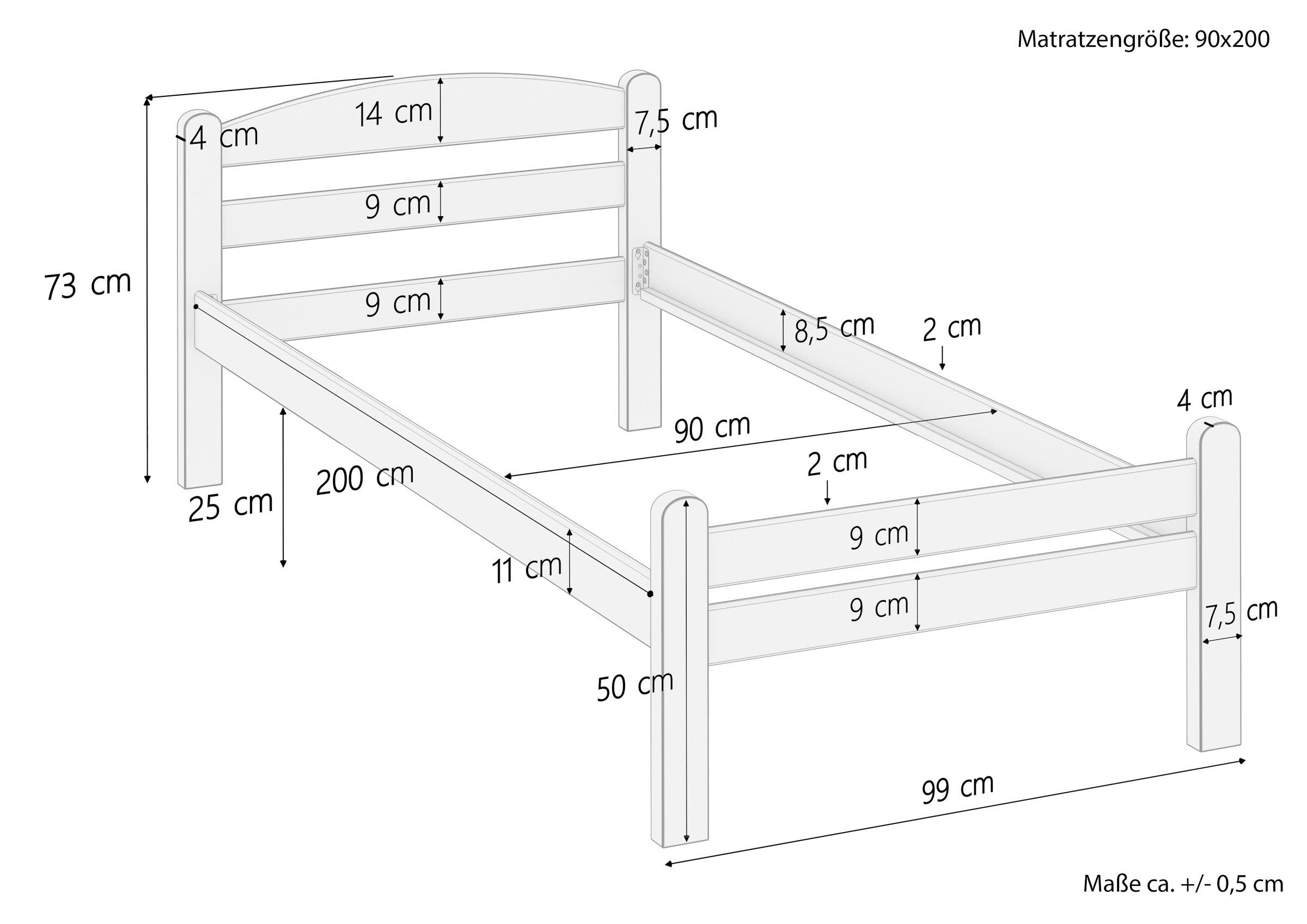 Buche Einzelbett Gästebett ERST-HOLZ Buchefarblos massiv 90x200, Bett lackiert Natur