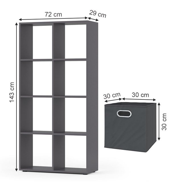 Vicco Raumteiler “Bücherregal Standregal SCUTUM 8 Fächer Grau inkl. Faltboxen”