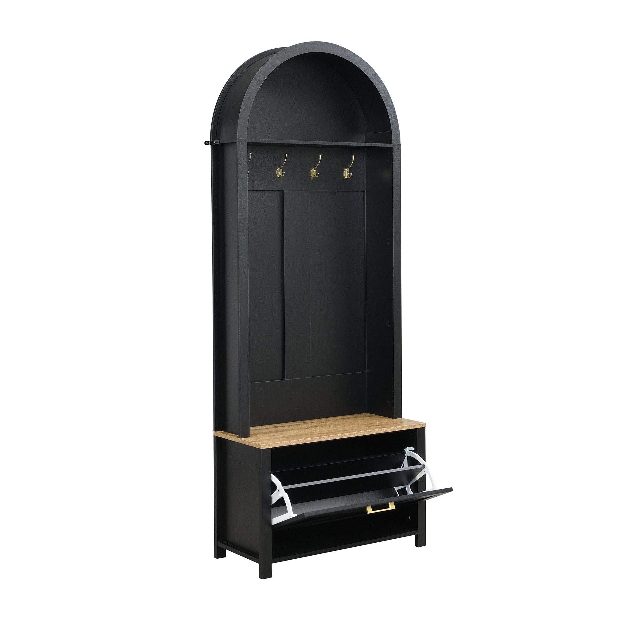 Yorbay Garderobe mit Schuhschrank & Hakenleiste, Moderner Hall Tree für den Flur (195 x 75 x 35 cm), Kompakter Garderobenschrank mit Ablage
