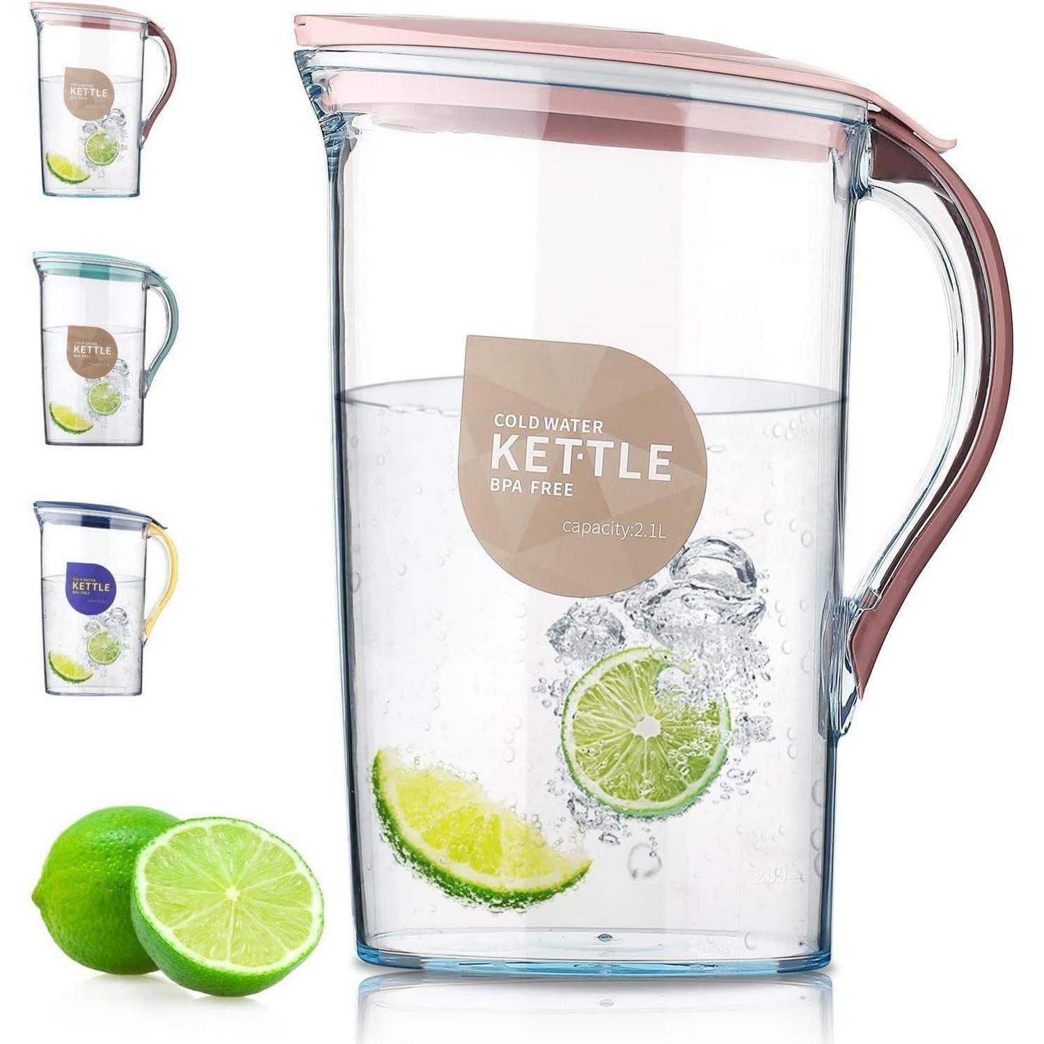 LuxusKollektion Wasserkrug Karaffe Kühlschranktür 2 1 L Deckel BPAfrei Fiberglas 5. Rosa