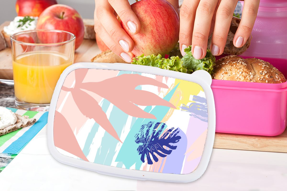 MuchoWow Lunchbox Brotdose Farbe, Kunststoff Snackbox, Kinder, Sommer Brotbox für - rosa Kunststoff, Strand Mädchen, (2-tlg), - Erwachsene