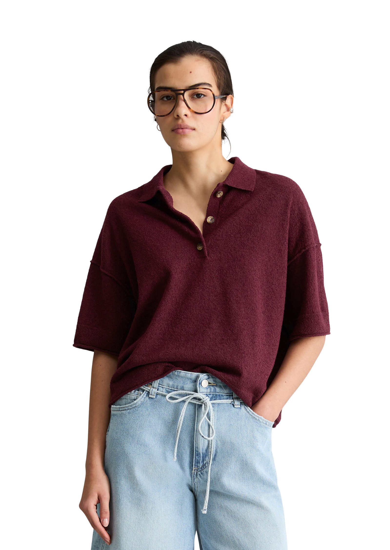 Marc O'Polo DENIM Poloshirt aus Crinkled Organic Cotton-Mix