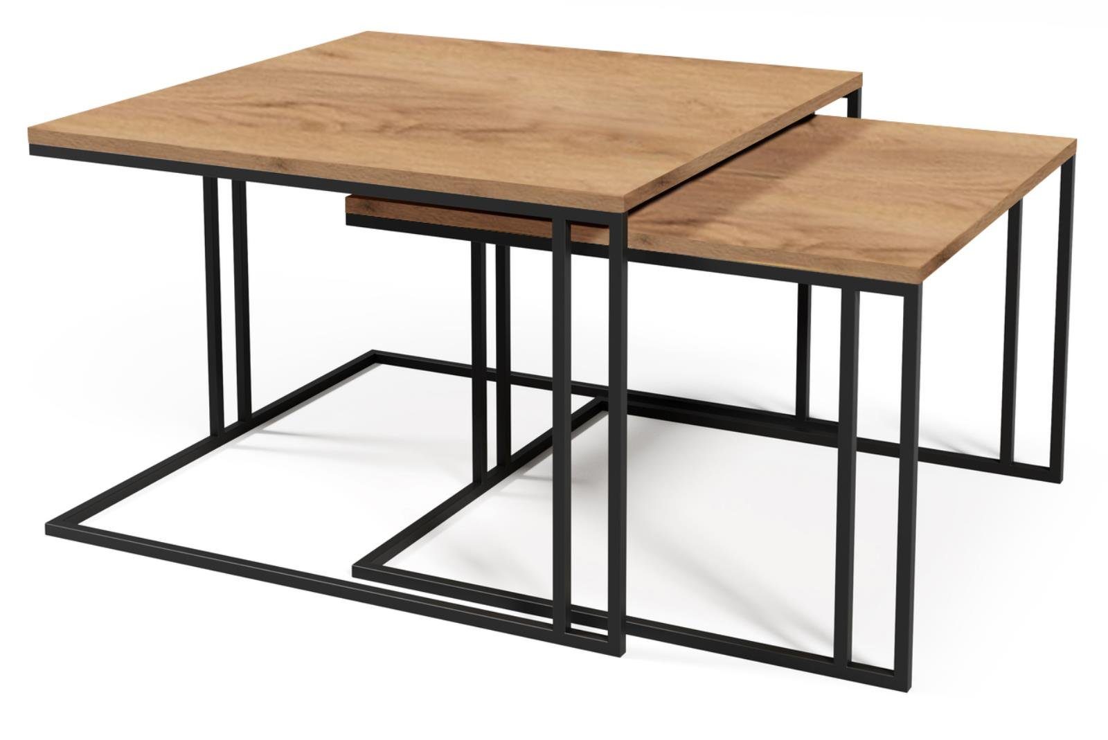 Couchtisch Holztischplatte Wohnzimmertischen Beautysofa 66x66 Metallgestell mit schwarze mit cm Gold, cm), Wohnzimmer,Tisch für Fritz 76x76 (Eiche und