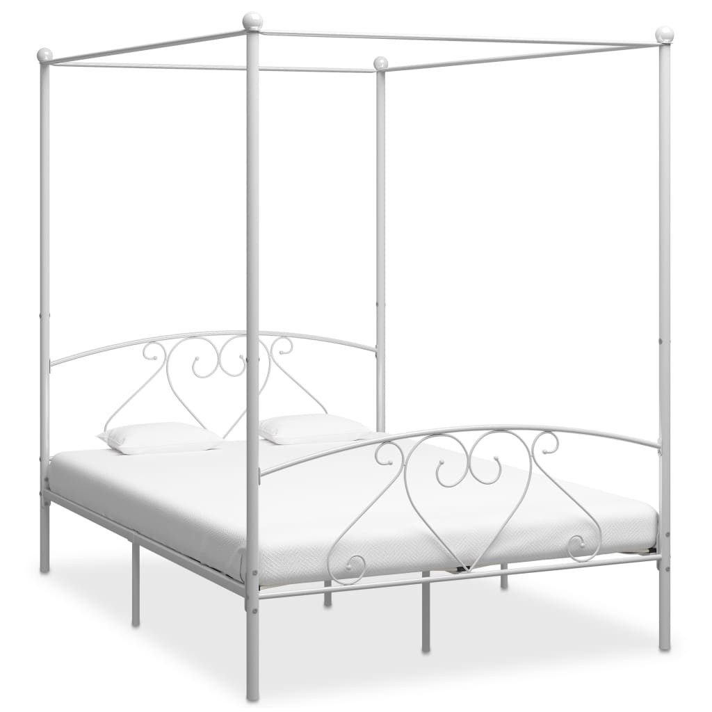 vidaXL Bettgestell 140 x 200 cm Himmelbett-Gestell Weiß Metall 140x200 cm Bett Bettrahmen