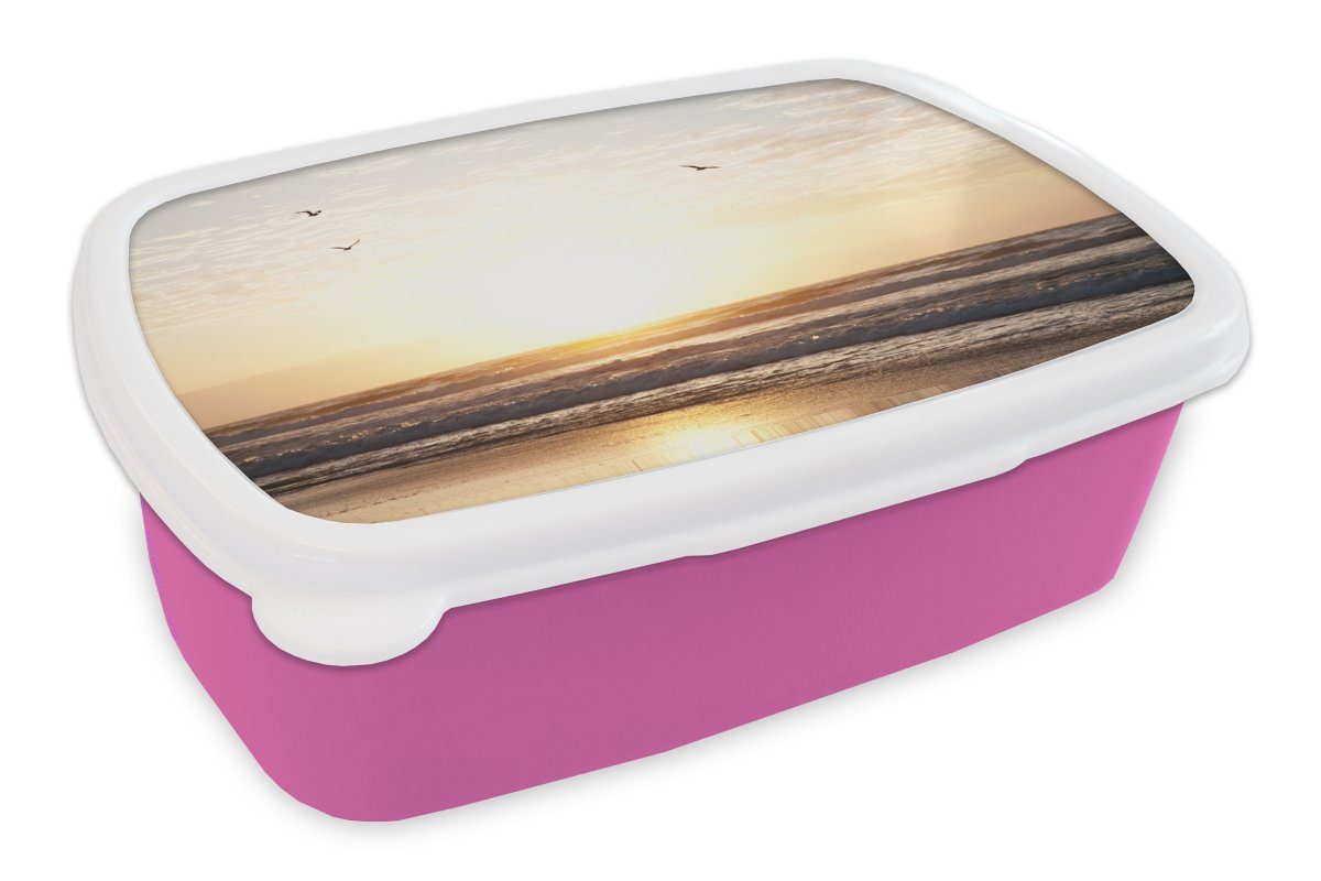 MuchoWow Lunchbox rosa Kunststoff, Kunststoff Kinder, (2-tlg), Brotdose Sonne Brotbox - für Erwachsene, Snackbox, Vogel - Mädchen, Meer