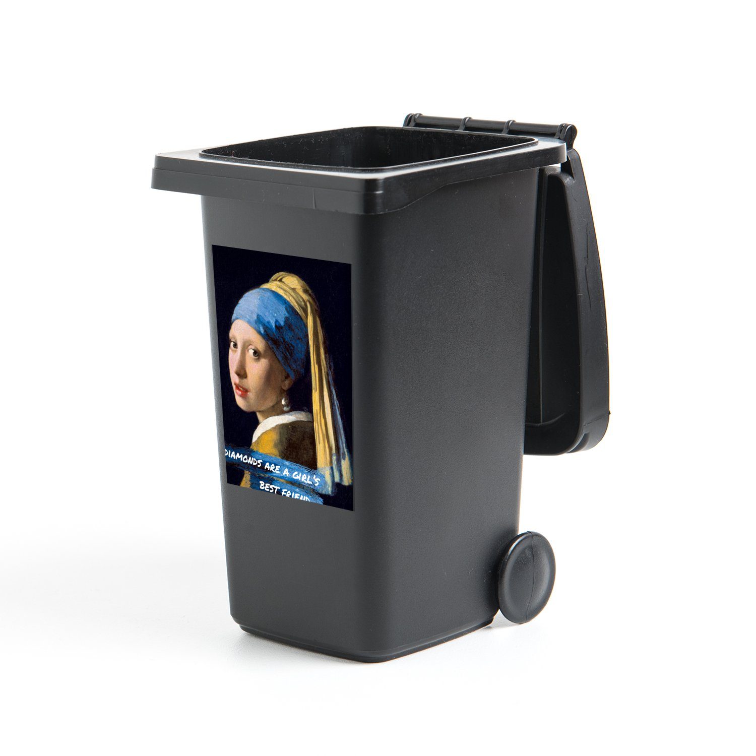MuchoWow Wandsticker Vermeer - Das Mädchen mit dem Perlenohrring - Zitat (1 St), Mülleimer-aufkleber, Mülltonne, Sticker, Container, Abfalbehälter