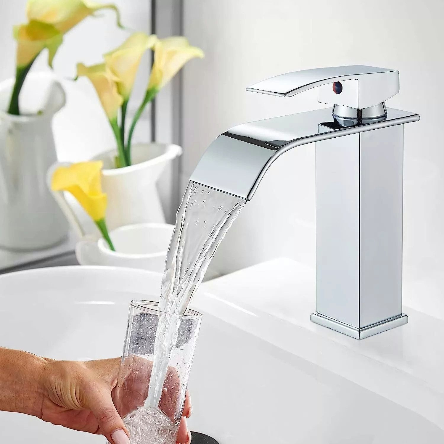 Faizee Home Badarmatur Wasserfall Chrome Armatur, moderne Bad- & Küchenarmatur, auslaufsicher