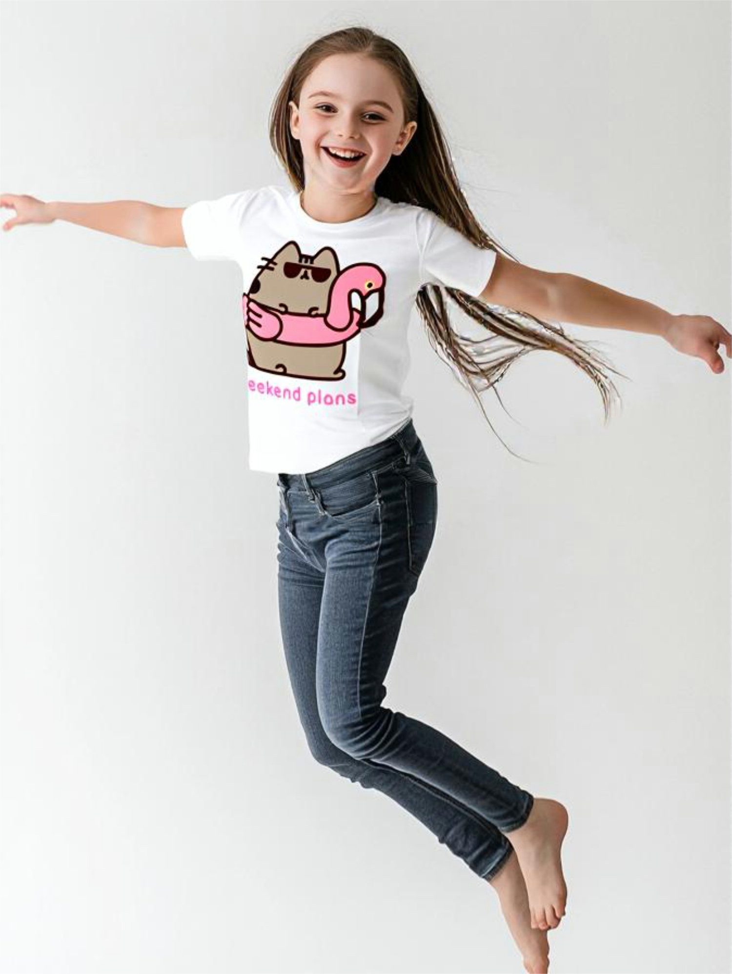 Pusheen Print-Shirt Pusheen The Cat die Katze Mädchen kurzarm T-Shirt Shirt 100% Baumwolle, Gr. 134 bis 152