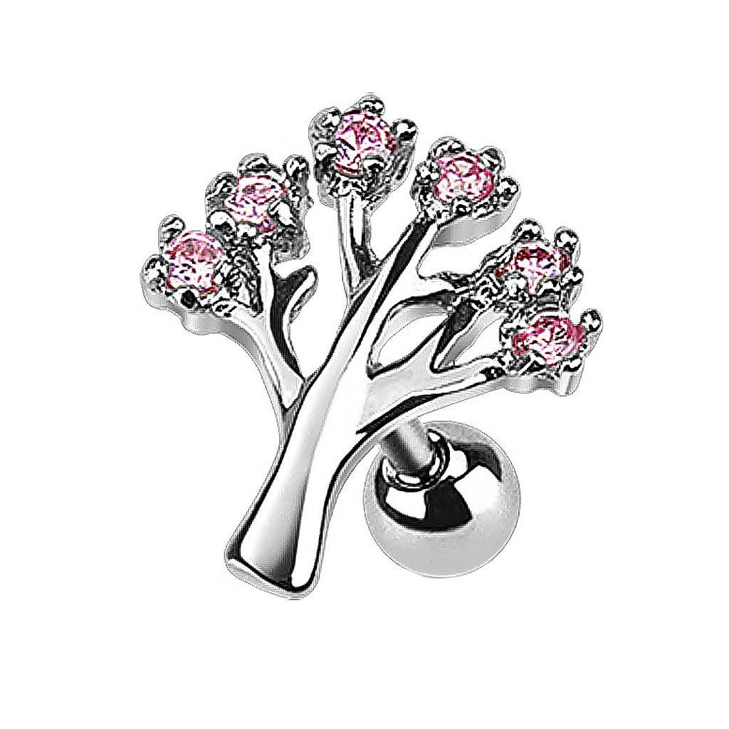 Taffstyle Piercing-Set Tragus Piercing Stab Stecker Lebensbaum Kristallen, Helixpiercing Helix Ohr Schmuck Cartilage Knorpel 316 L Chirurgenstahl Pink