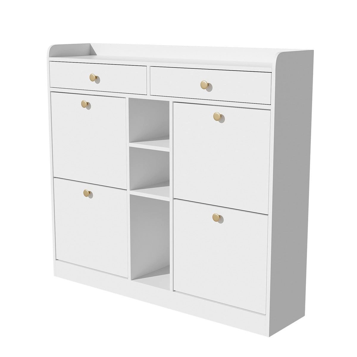 SIKAINI Schuhschrank Schuhschrank, 110x26x100 cm, in Weiss, aus Holzwerkstoff (Einzelmoebel, 1-St., Einzelartikel) Schubladen, Tueren, Schuhaufbewahrung