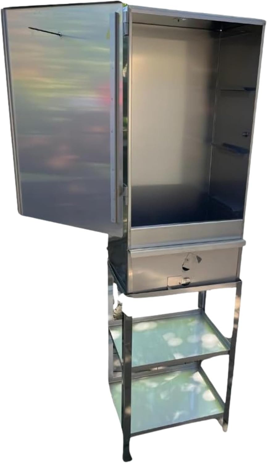 Jaeger Räuchereiprodukte Räucherofen CENTUM Edelstahl 110x40x27 cm mit Thermometer & Lüftung, Flachrost, Tropfblech, Glutkastenblende, Thermometer 250°C, 500g Mehl