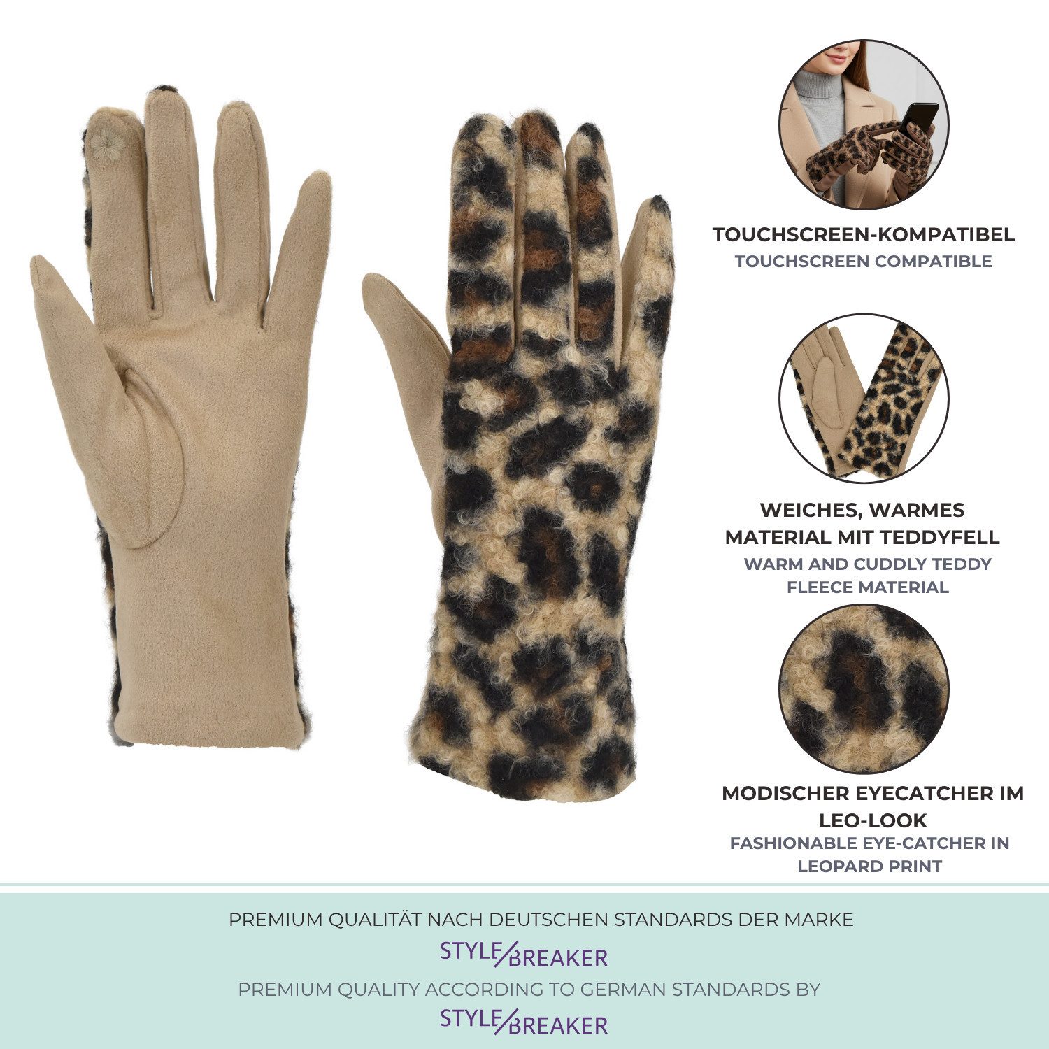 styleBREAKER Baumwollhandschuhe Touchscreen Handschuhe mit Leoparden Muster (1-St)