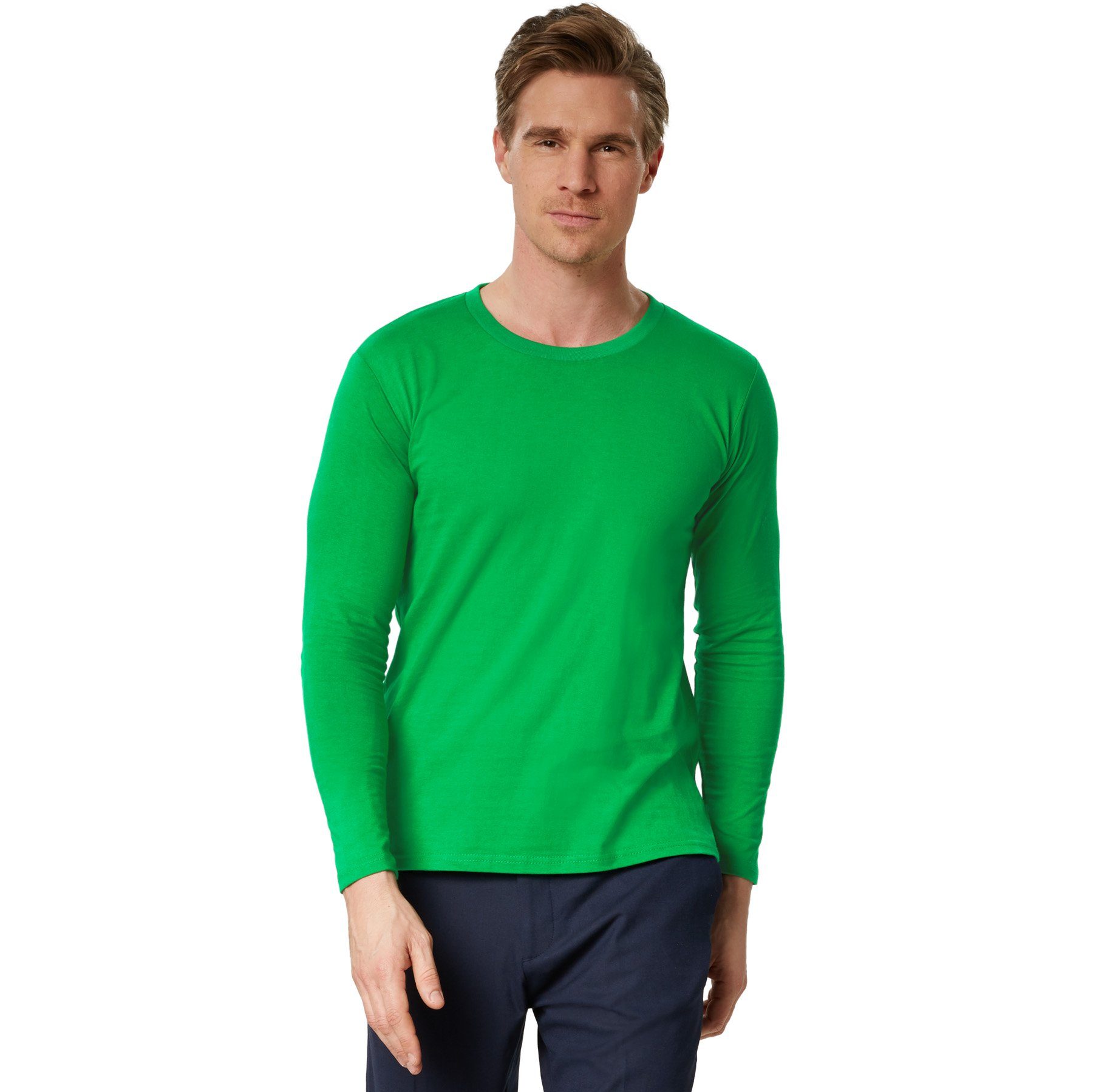 dressforfun Longsleeve Langarm-Shirt Männer Rundhals grün | Shirts