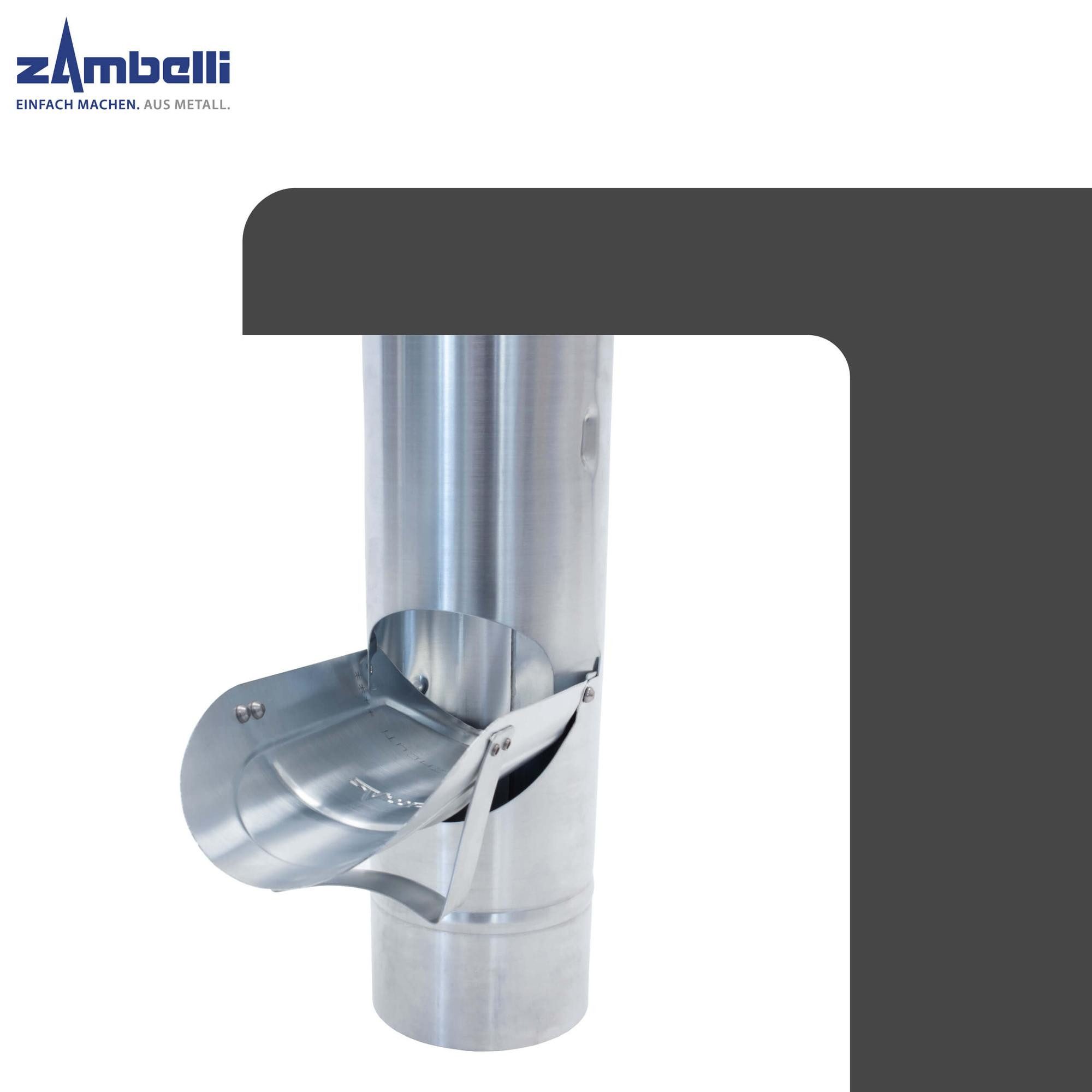 Zambelli Regenfallrohr, (Regenrohrklappe, Regenwasserklappe ohne Sieb 60mm Silber), Regenwasser Fallrohr Klappe, korrosionsbeständig, aus Titanzink