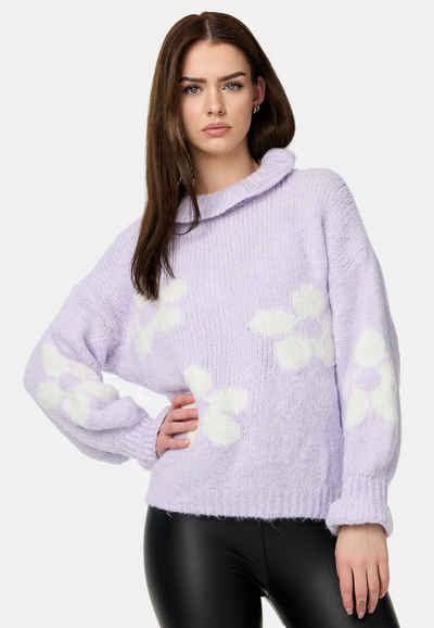 Worldclassca Strickpullover Worldclassca Oversize Damen Strickpullover Oberteil Rüschen Blumen