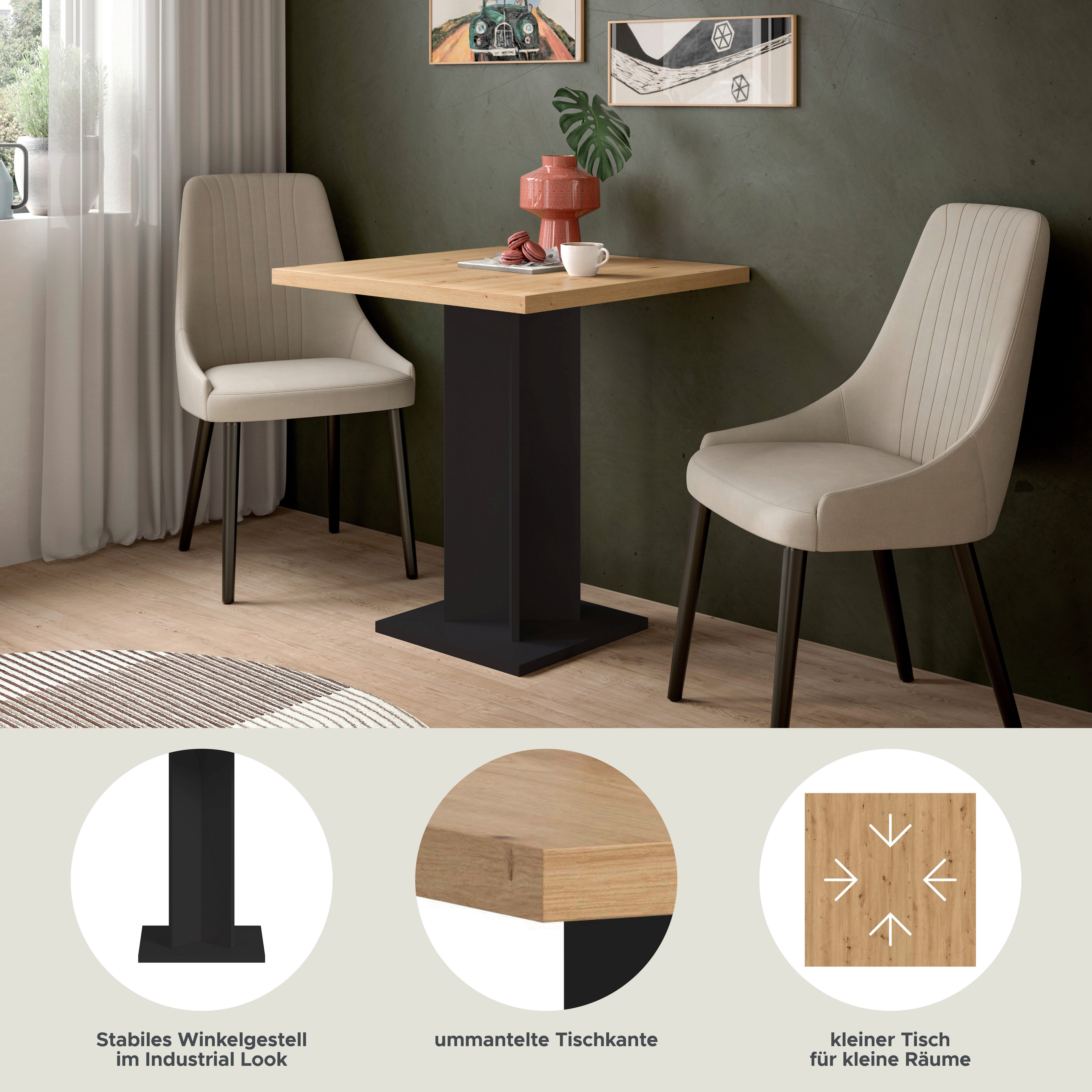 Home affaire Esstisch GERO, 70x76x70 cm, mit Säulengestell, quadartische Tischplatte (1-St., in verschiedenen Ausführungen erhältlich), Tisch, Esstisch, Esszimmer, Esszimmertisch, Küchetisch, Bartisch