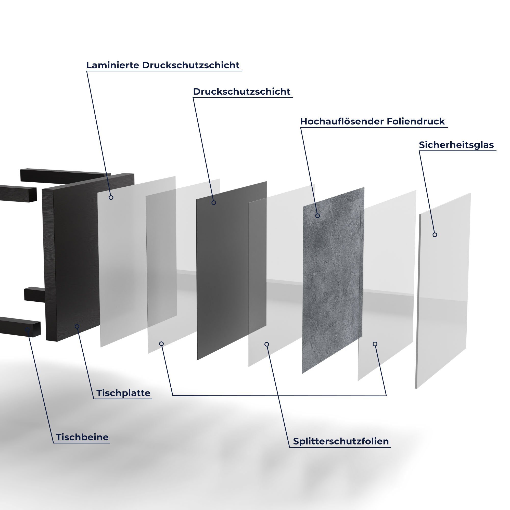 modern DEQORI Glastisch Schwarz Detail', im Glas Couchtisch Beistelltisch 'Betonstruktur