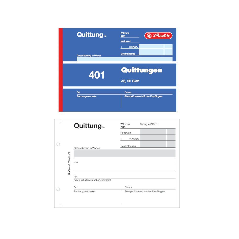Herlitz Geschäftspapier Herlitz Quittungsblock 401 / A6 / 50 Blatt