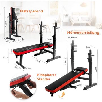 ISE Hantelbank ISE Fitness Hantelbank Drückerbank Trainingsbank mit 5 Stufen Verstellbarer Ablage( 91-110cm) und Dip-Griffen Fitnessgerät klappbar schwarz SY-544