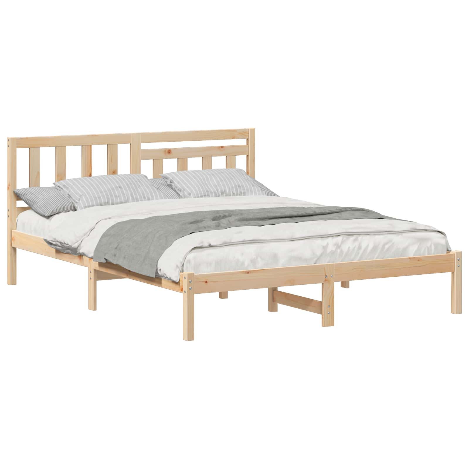 vidaXL Bett Bettrahmen mit Kopfteil Braun 160 x 200 cm Massives Kiefernholz (1-tlg)
