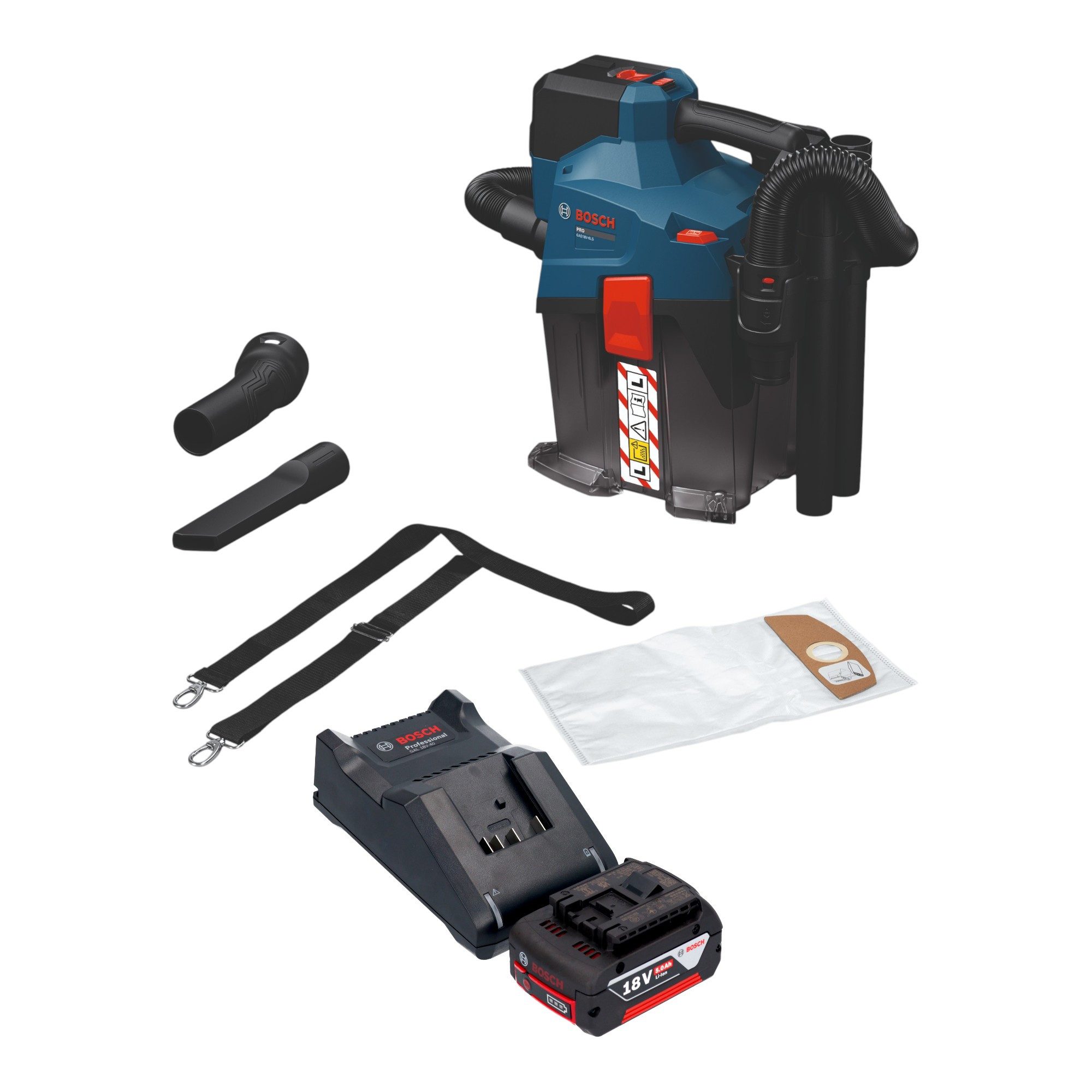 Bosch Professional Akku-Handstaubsauger GAS 18V-6L S Staubsauger 18 V 6 l + 1x Akku 5,0 Ah + Ladegerät