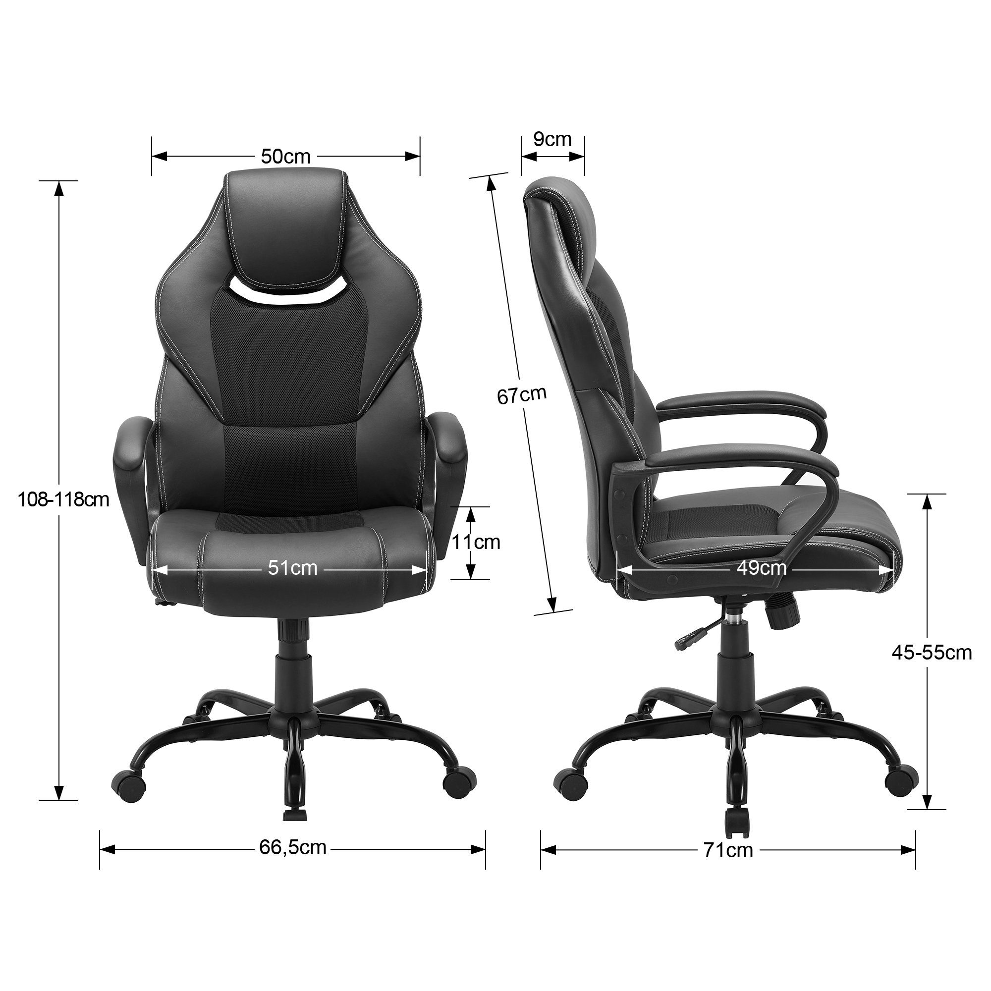 Bürostuhl Schreibtischstuhl ergonomisch Zedelmaier höhenverstellbar mit Gaming Wippfunktion Drehstuhl, Stuhl Schwarz chefsessel bürostuhl,