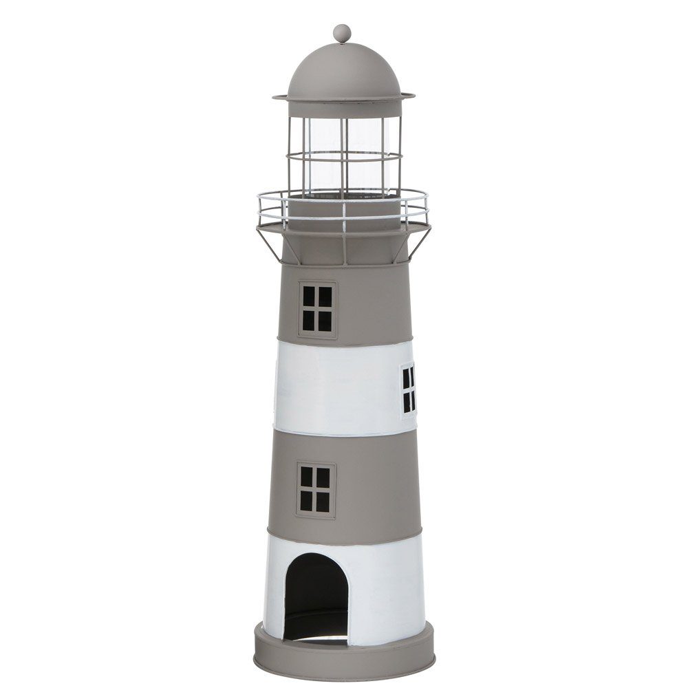 BOLTZE Kerzenlaterne Laterne LONG ISLAND grau braun weiß Leuchtturm Windlicht aus Metall H7