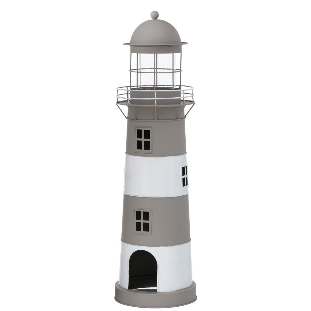 BOLTZE Kerzenhalter Laterne LONG ISLAND grau braun weiß Leuchtturm Windlicht aus Metall H75cm - GROSS