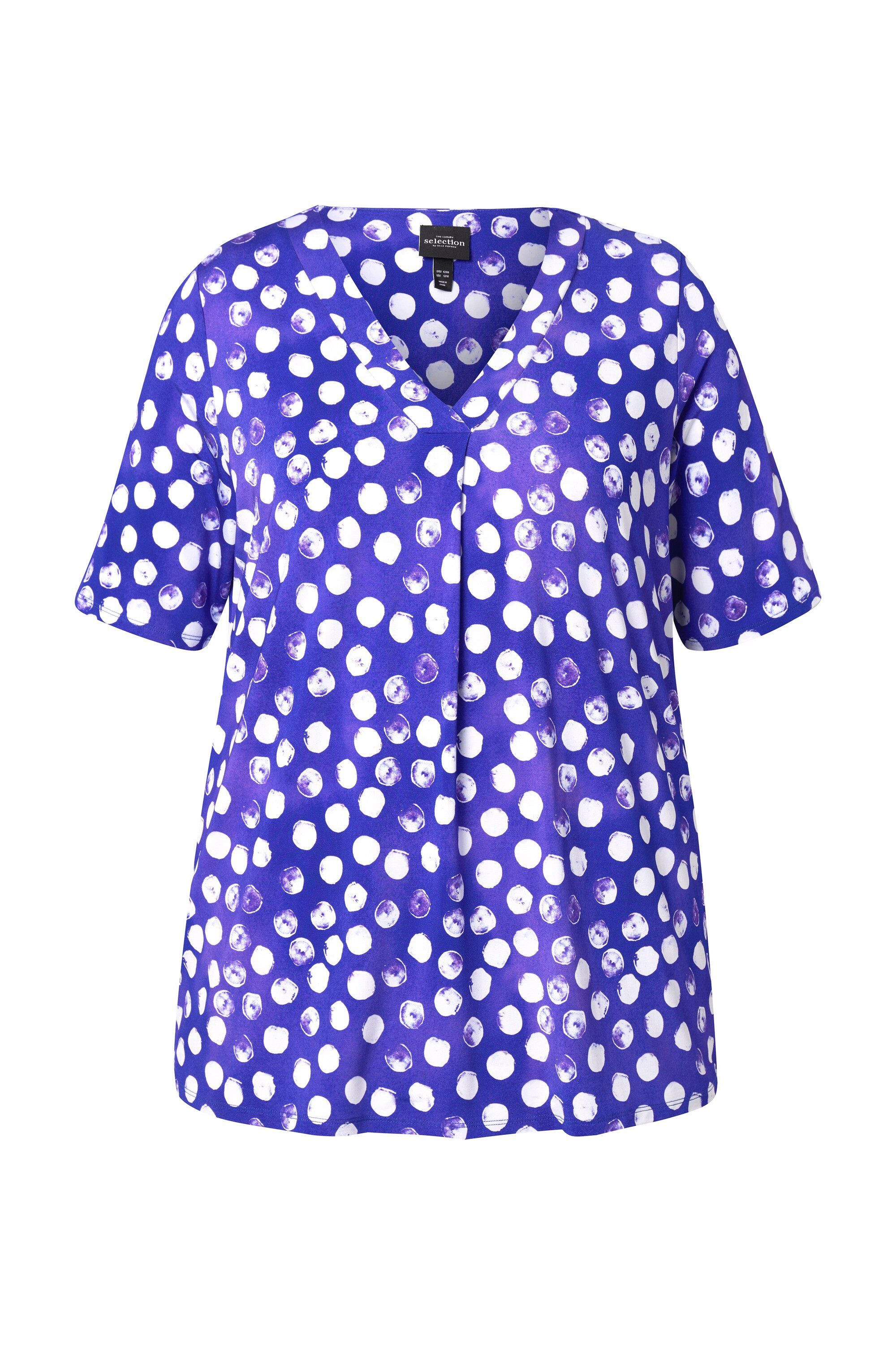 Ulla Popken T-Shirt Slinky-Shirt Tupfen Zierfalte V-Ausschnitt Halbarm günstig online kaufen