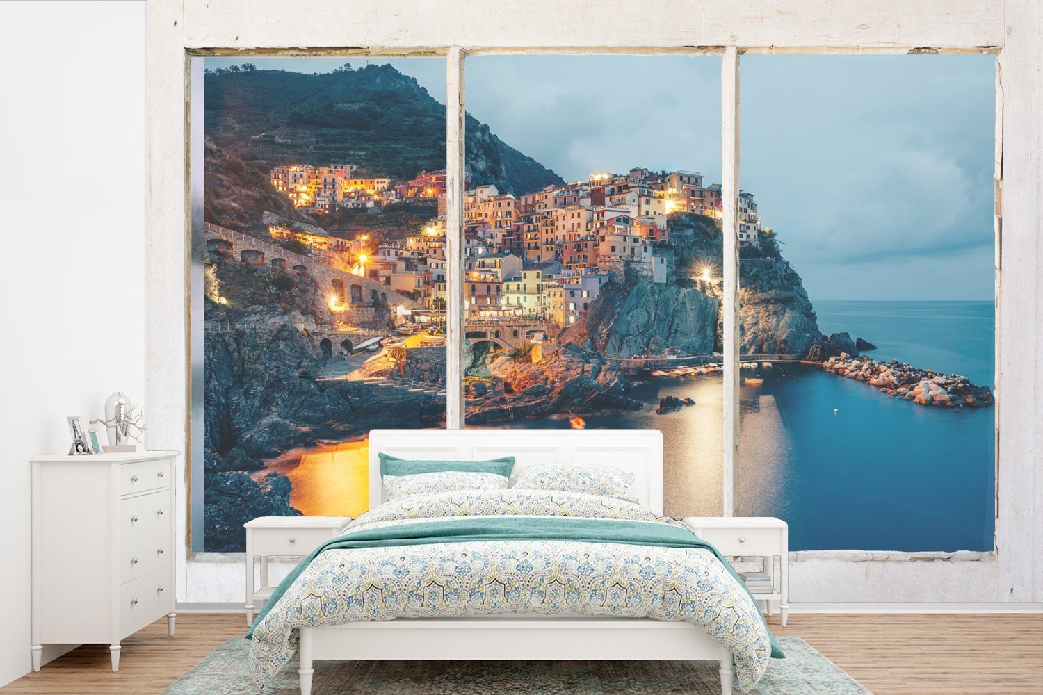 MuchoWow Fototapete Aussicht - Meer - Italien, Matt, bedruckt, (6 St), Wallpaper für Wohnzimmer, Schlafzimmer, Kinderzimmer, Vinyl Tapete