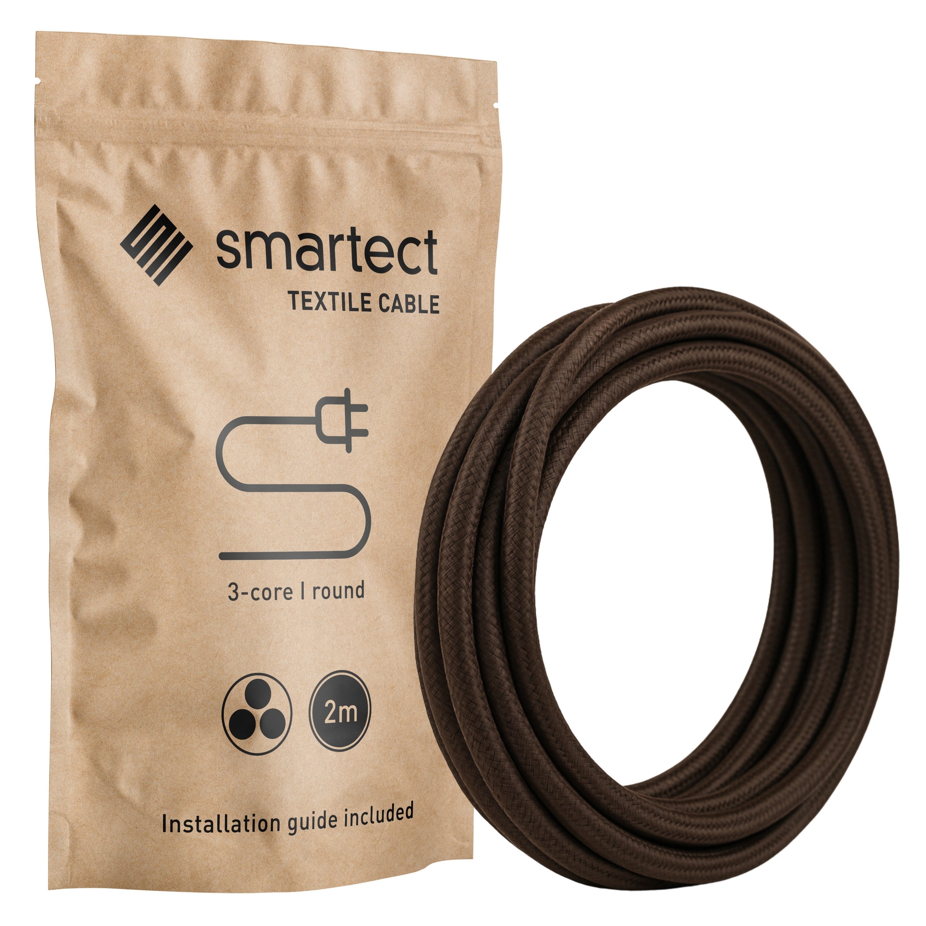 smartect smartect Textilkabel Round Stromkabel, (200 cm), Stoffkabel Elektro für eigenes DIY-Projekt