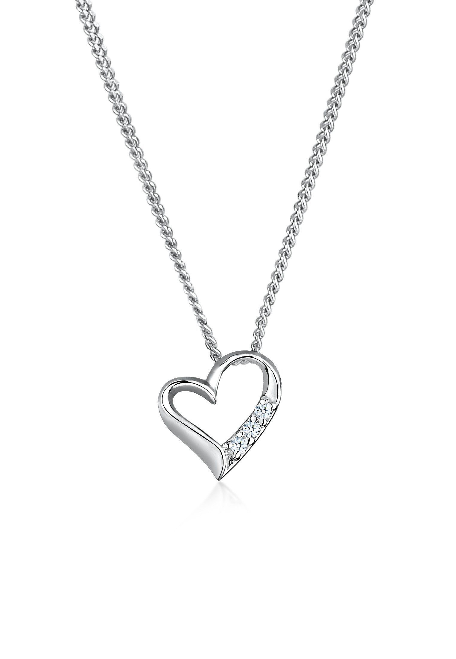 Elli DIAMONDS Collierkettchen Herz Liebe Diamant (0.06 ct) 925 Silber