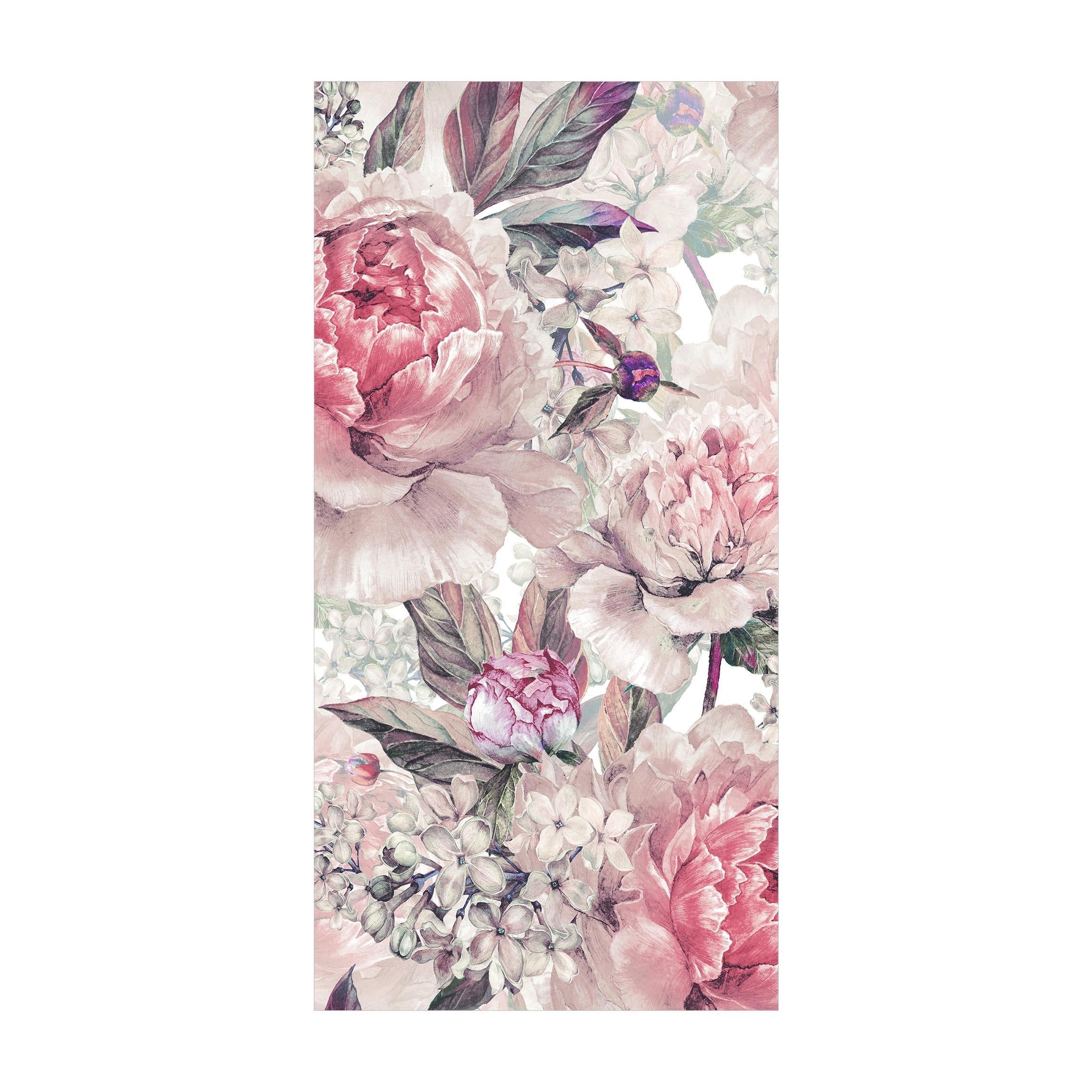 Bilderdepot24 Teppich Teppich Vinyl Flur Küche Blumen Landhaus funktional lang, Läufer - rosa glatt, nass wischbar (Schmutz, Tierhaare) Saugroboter & Bodenheizung geeignet
