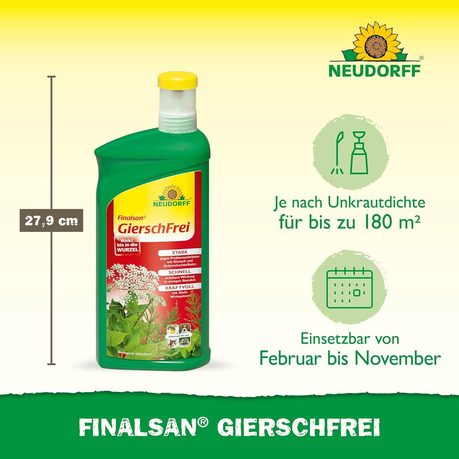 Neudorff Unkrautbekämpfungsmittel Finalsan AF GierschFrei 1l, 1000 ml, 1 St., schonend für Haustiere, Unkraut entferner ohne Glyphosat, Schnell wirkend, gegen Giersch und Ackerschachtelhalm, Glyphosatfreies Unkrautvernichter-Konzentrat mit 2-fach-Wirksystem
