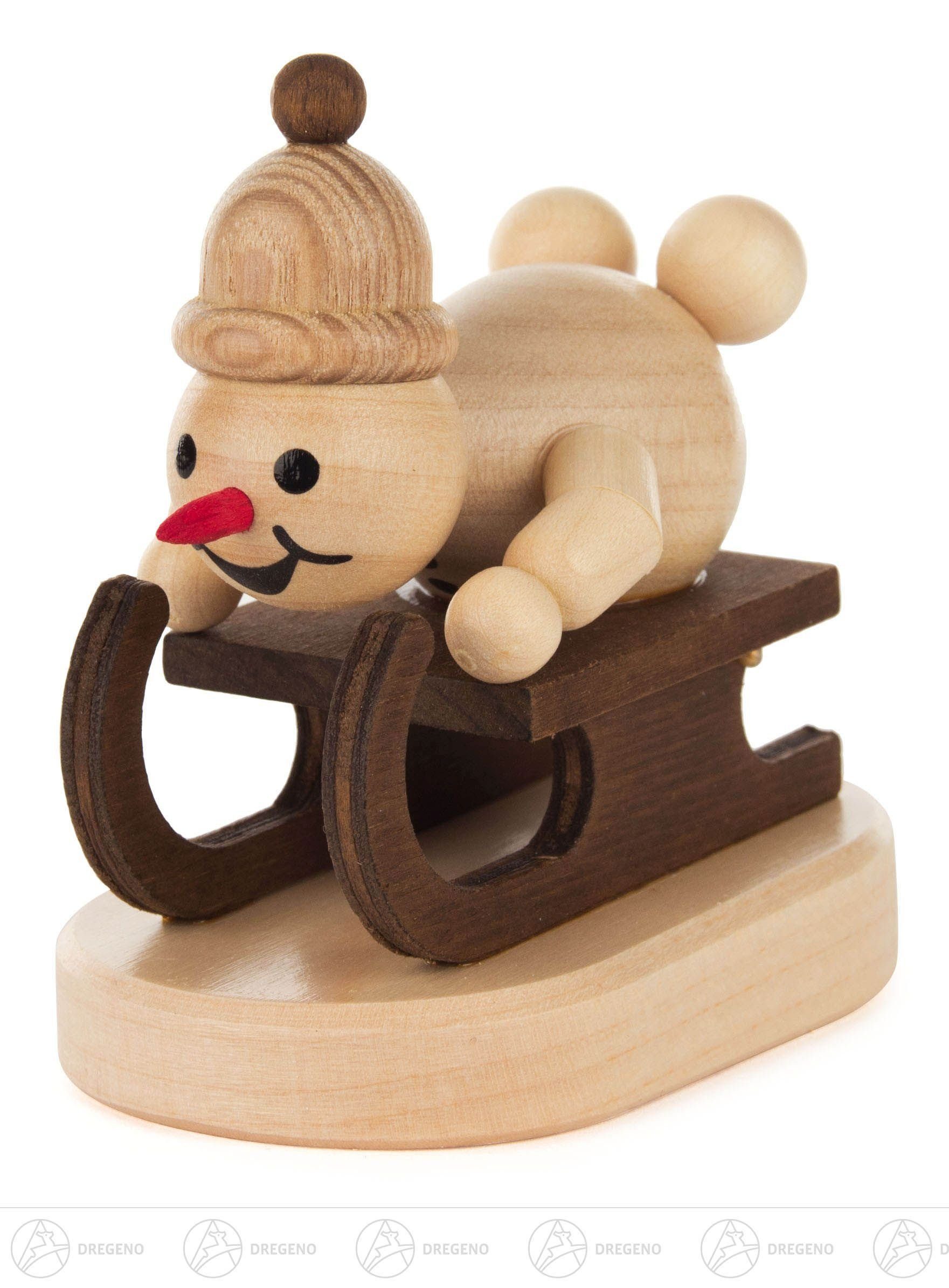 Dregeno Erzgebirge Schneemann Schneemann »Junior« auf Rennschlitten BxHxT = 5x7,5x8cm NEU