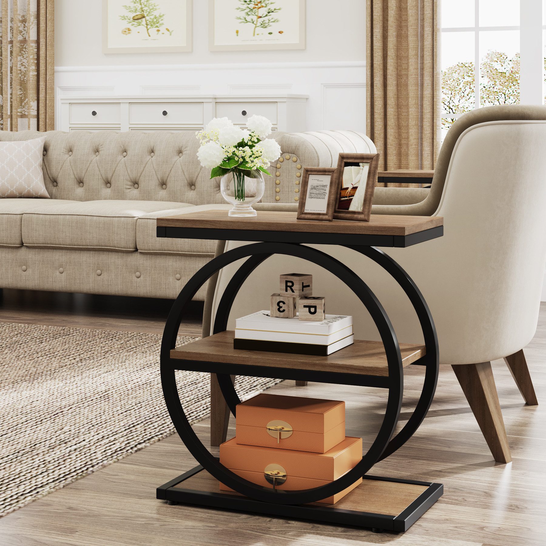 Tribesigns Beistelltisch 3-Tier Beistelltisch Schmaler Holz, Couchtisch mit Metallrahmen – Bild 4 von 5