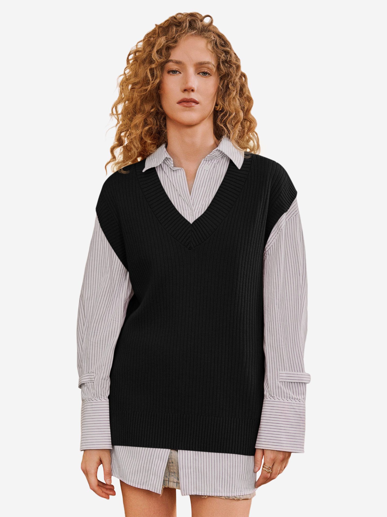 Imily Bela Strickweste Damen Ärmelloses Pullover weste (Packung, 1-tlg., 1per-Pack) Seitenschlitze