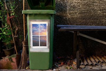 MuchoWow Wandsticker Aussicht - Strand - Meer (1 St), Mülleimer-aufkleber, Mülltonne, Sticker, Container, Abfalbehälter